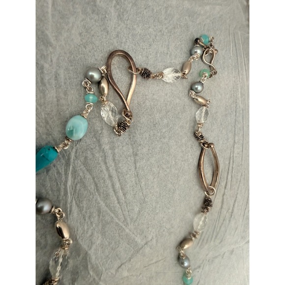 Michael Dawkins Sterling Silver Station Necklace Pearl Turquoise Beaded 36" - Picture 4 of 7